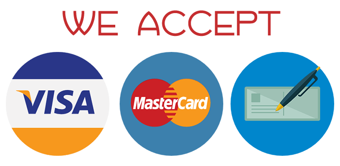 We accept MasterCard, Visa and Check